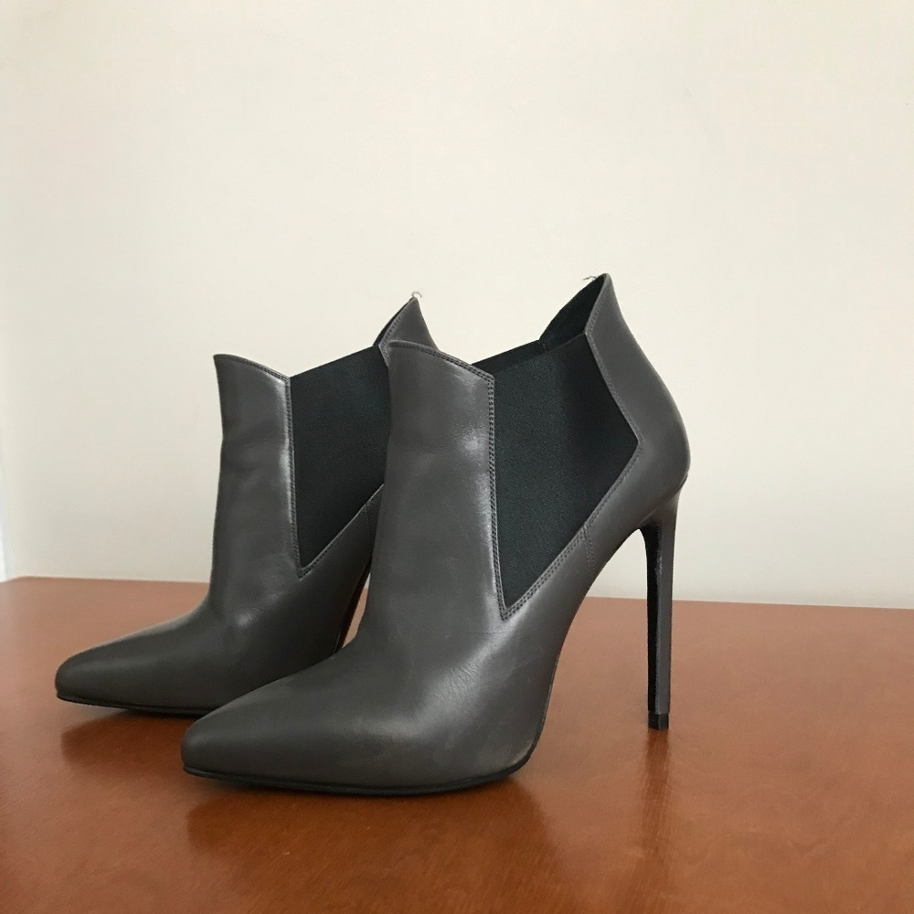 Taupe/Black YSL Leather Ankle Boots, 9